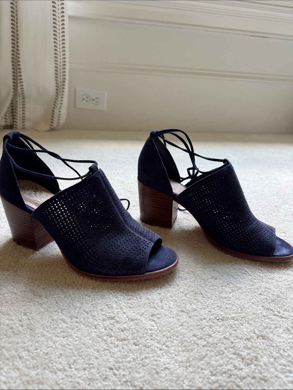 Vince Camuto Navy Perforated Lace-Up Block Heel Sandals
